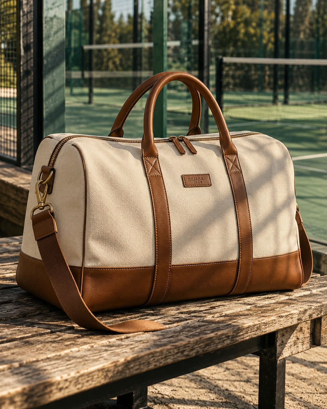 The Match Kit bag on a courtside bench