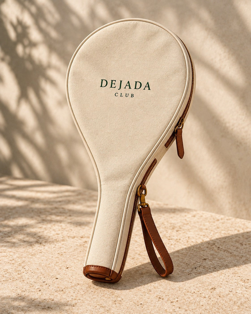 Racket sleeve standing against a wall