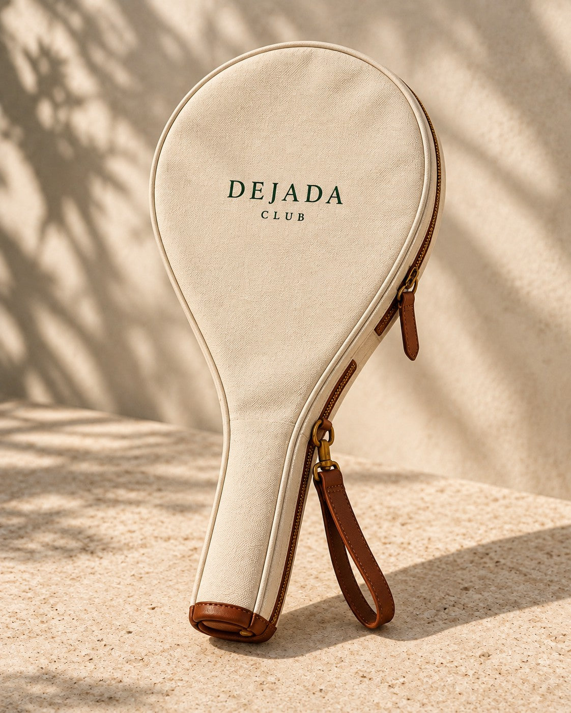 Racket sleeve standing against a wall